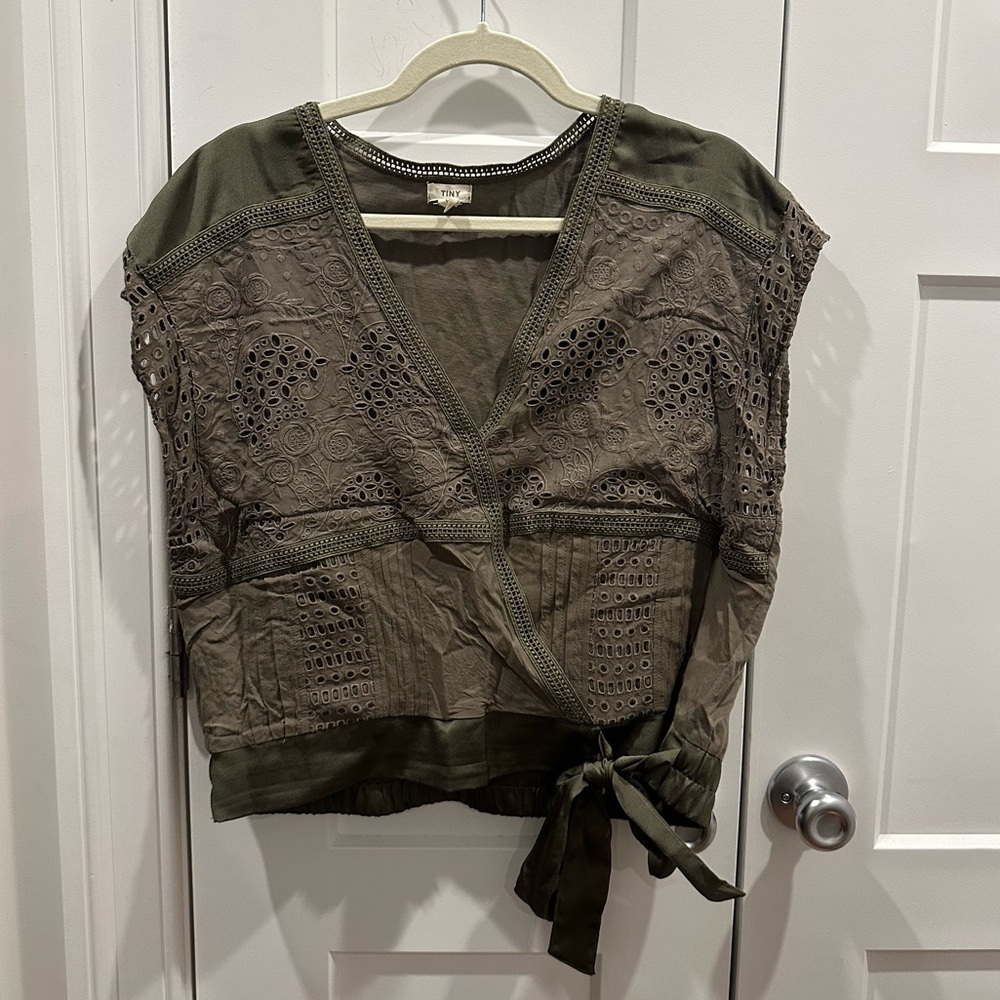 Anthropologie Faux Wrap Cropped Cotton Blouse